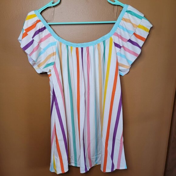 Multicolor Vertical Stripe Ruffle Frill Sleeve Top Small NWT - Picture 3 of 3